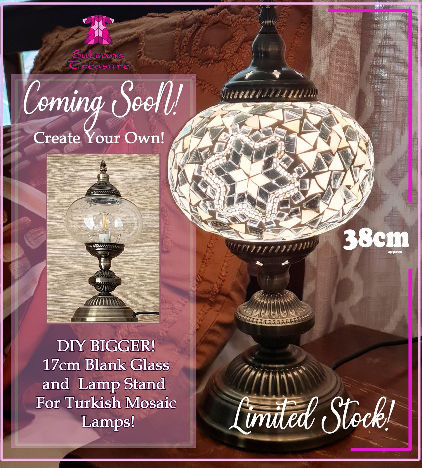 Turkish Lamp Large Base and 17cm Glass Blank