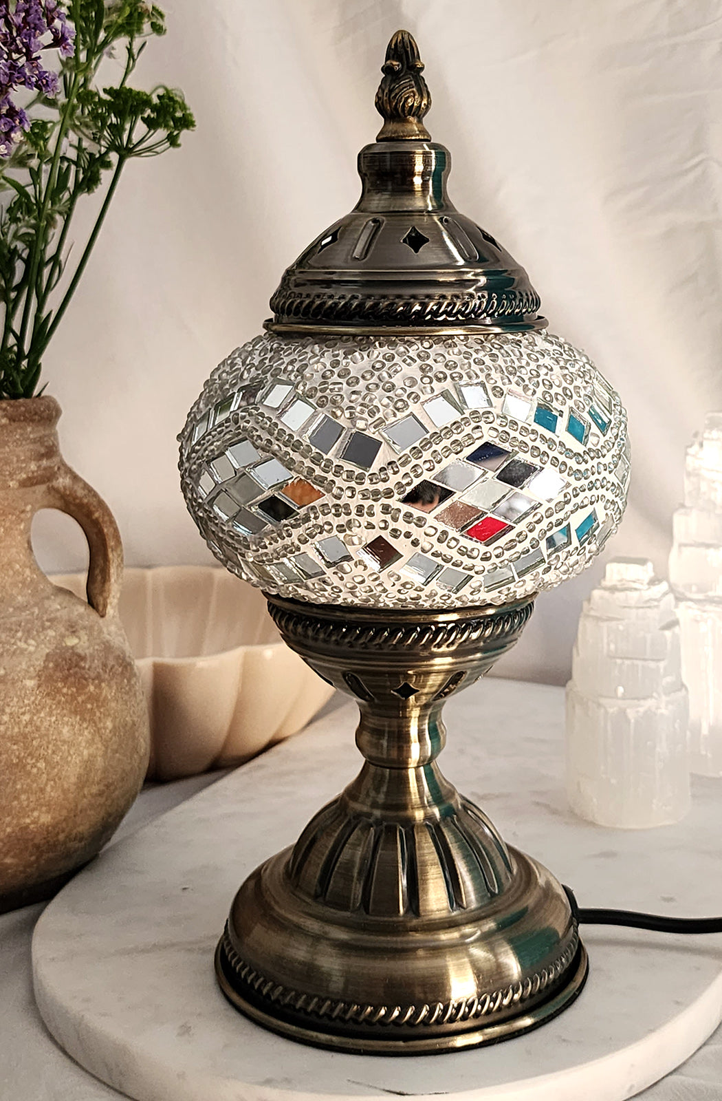 Turkish Mosaic Lamp - White Diamond Crystal