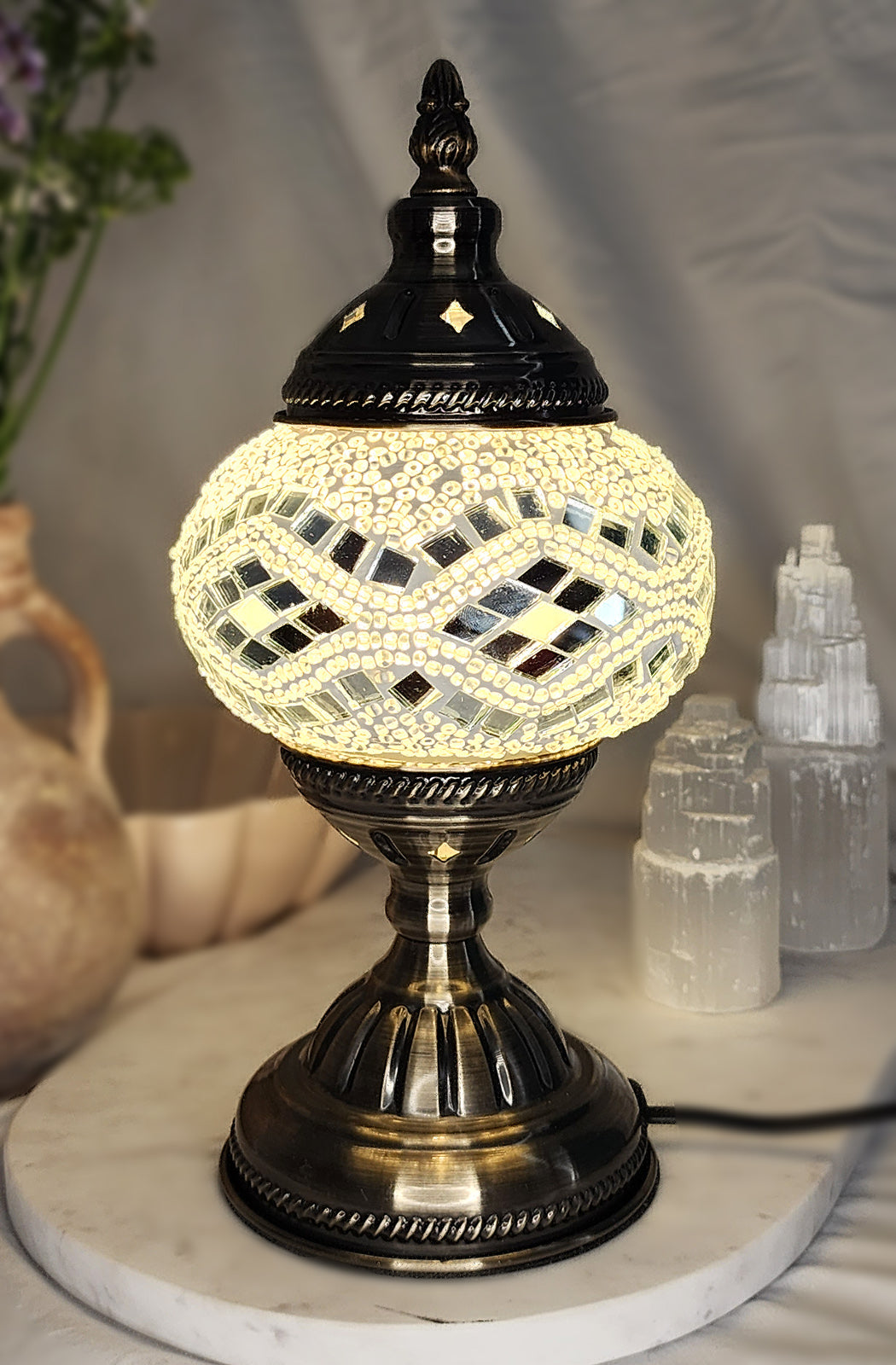 Turkish Mosaic Lamp - White Diamond Crystal