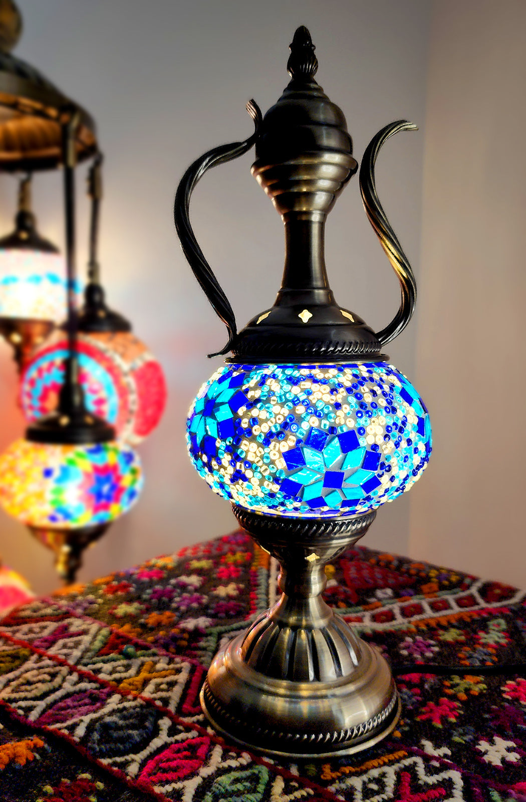 Turkish Mosaic Lamp - Blue Flower Design