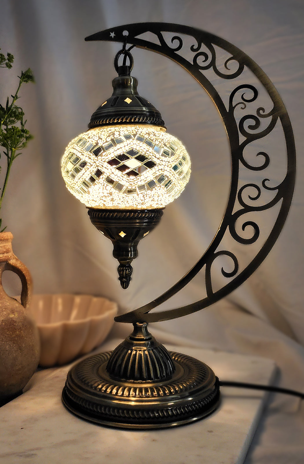 Turkish Mosaic Lamp - White Diamond Crystal