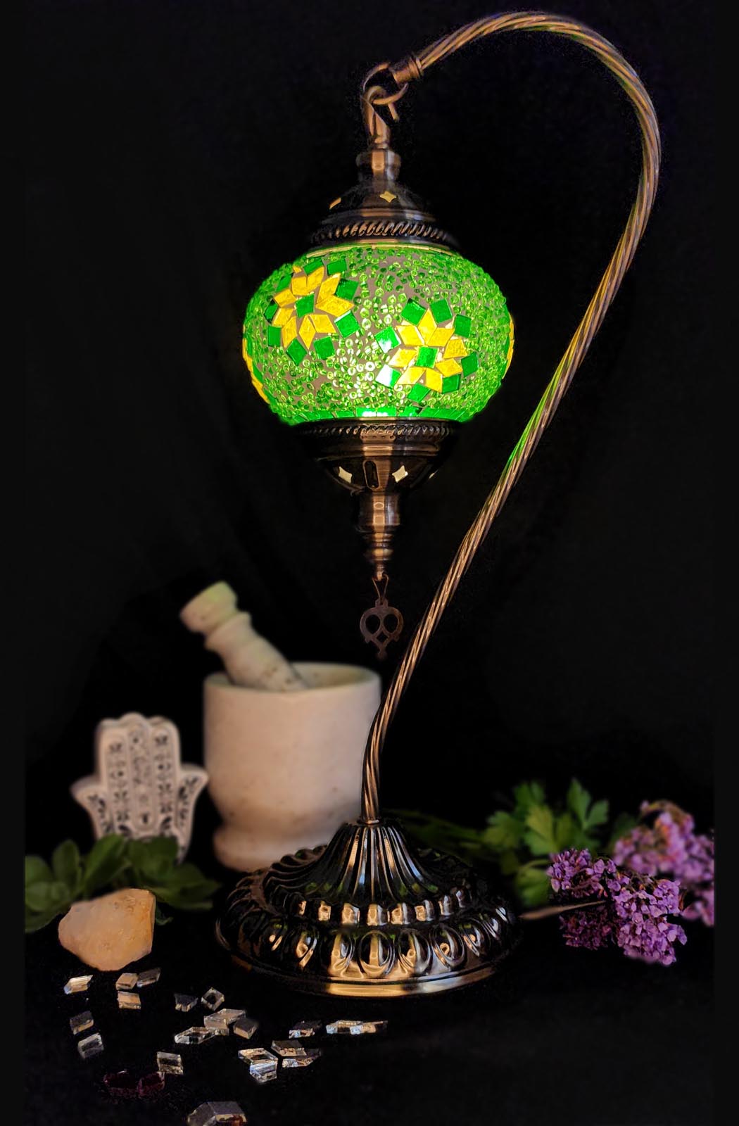 Turkish Mosaic Lamp - Green Flower Design