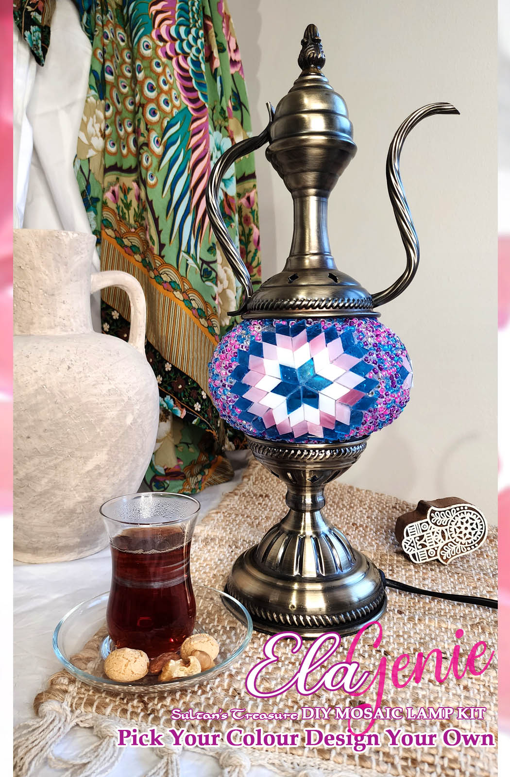 Turkish Mosaic Lamp DIY Home Craft Kit ELA Pink and Blue