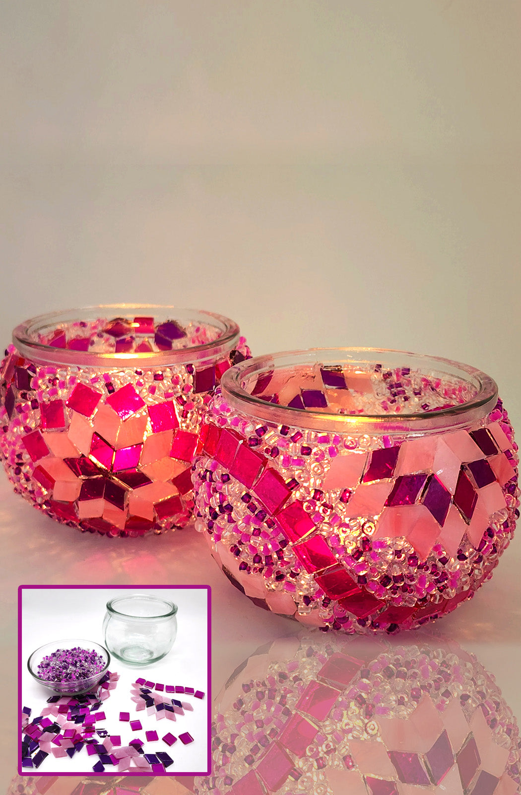 DIY Mosaic Tealight Craft Kit - Cherry (Pink & Purple)