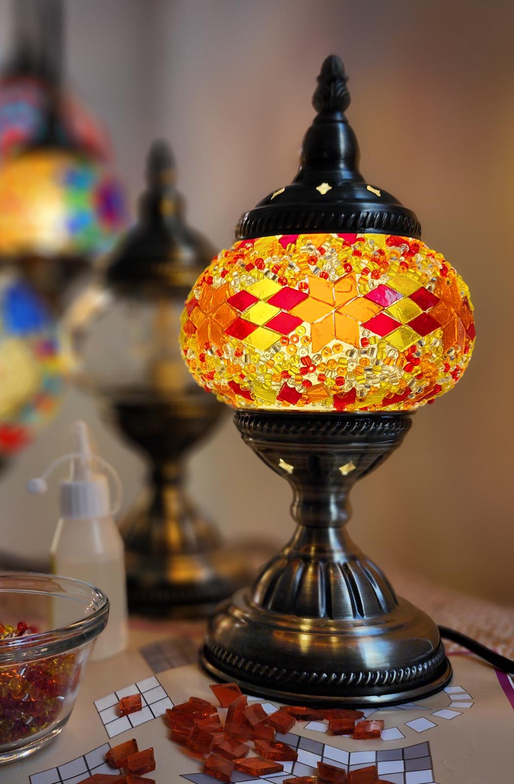 Turkish Mosaic Lamp DIY Home Craft Kit Portakali Orange