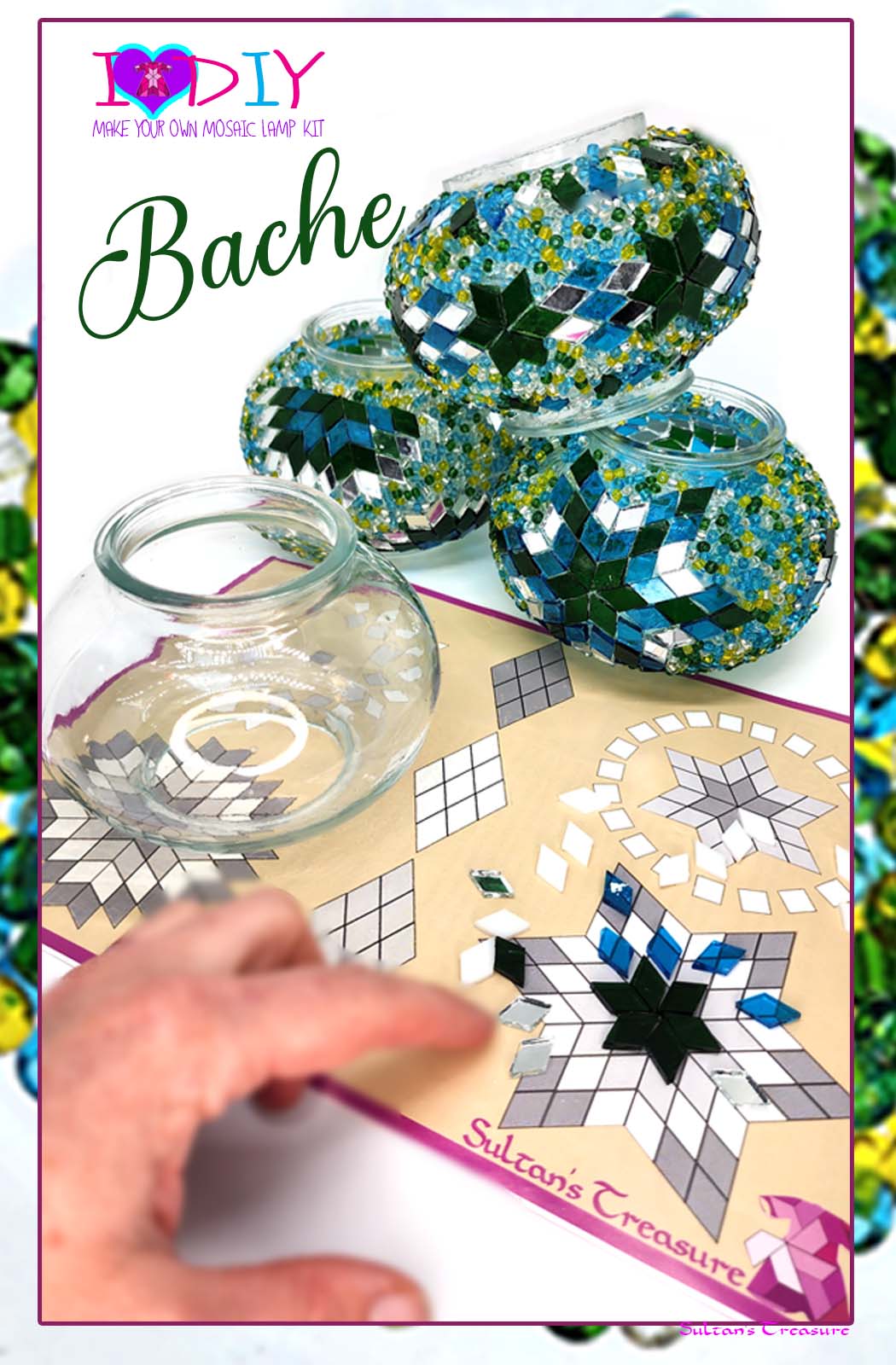 Turkish Mosaic Lamp DIY Home Craft Kit Bahce Green and Blue