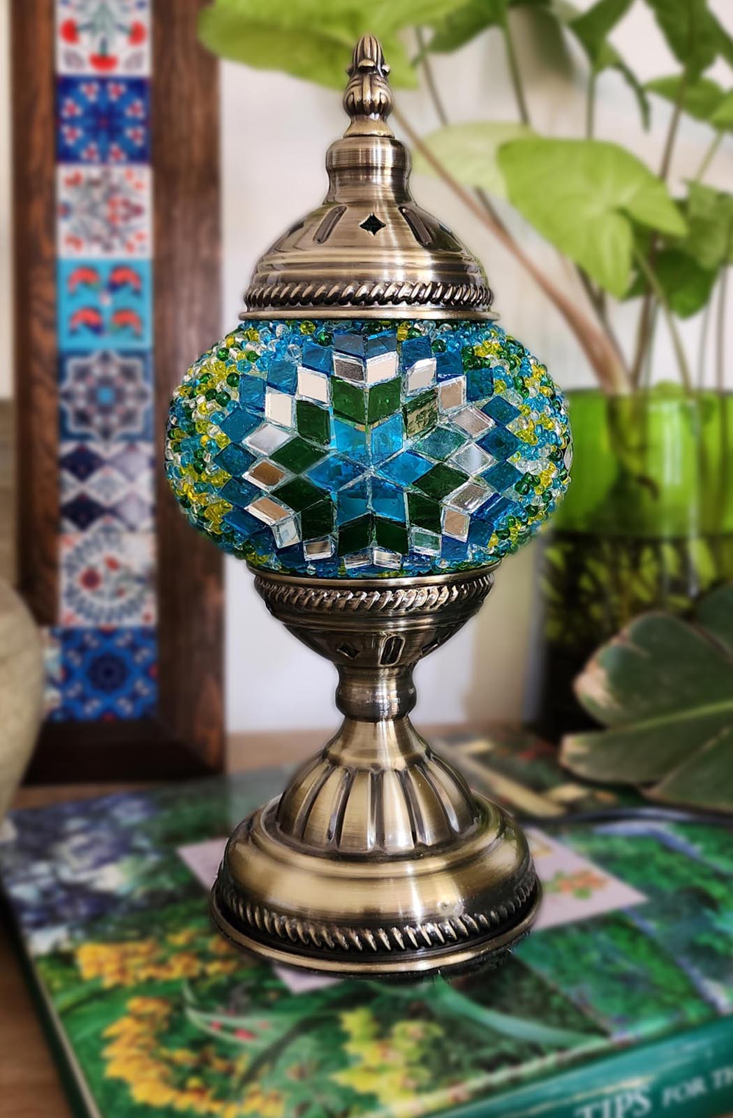 Turkish Mosaic Lamp DIY Home Craft Kit Bahce Green and Blue