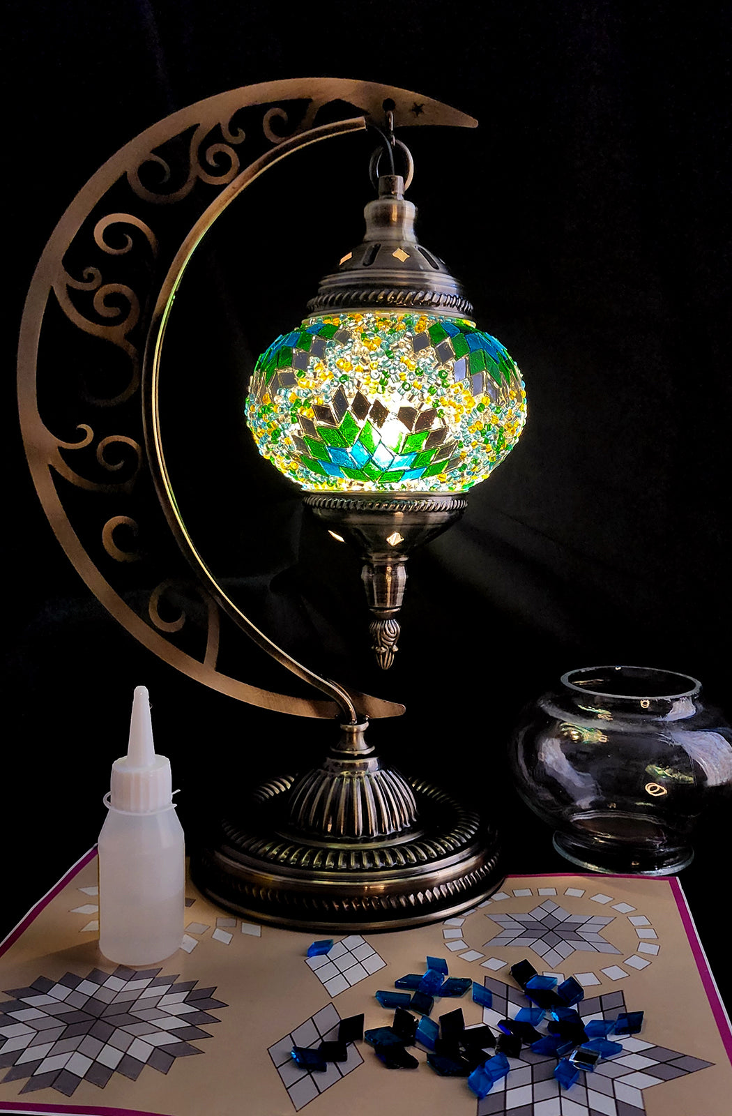Turkish Mosaic Lamp DIY Home Craft Kit Bahce Green and Blue