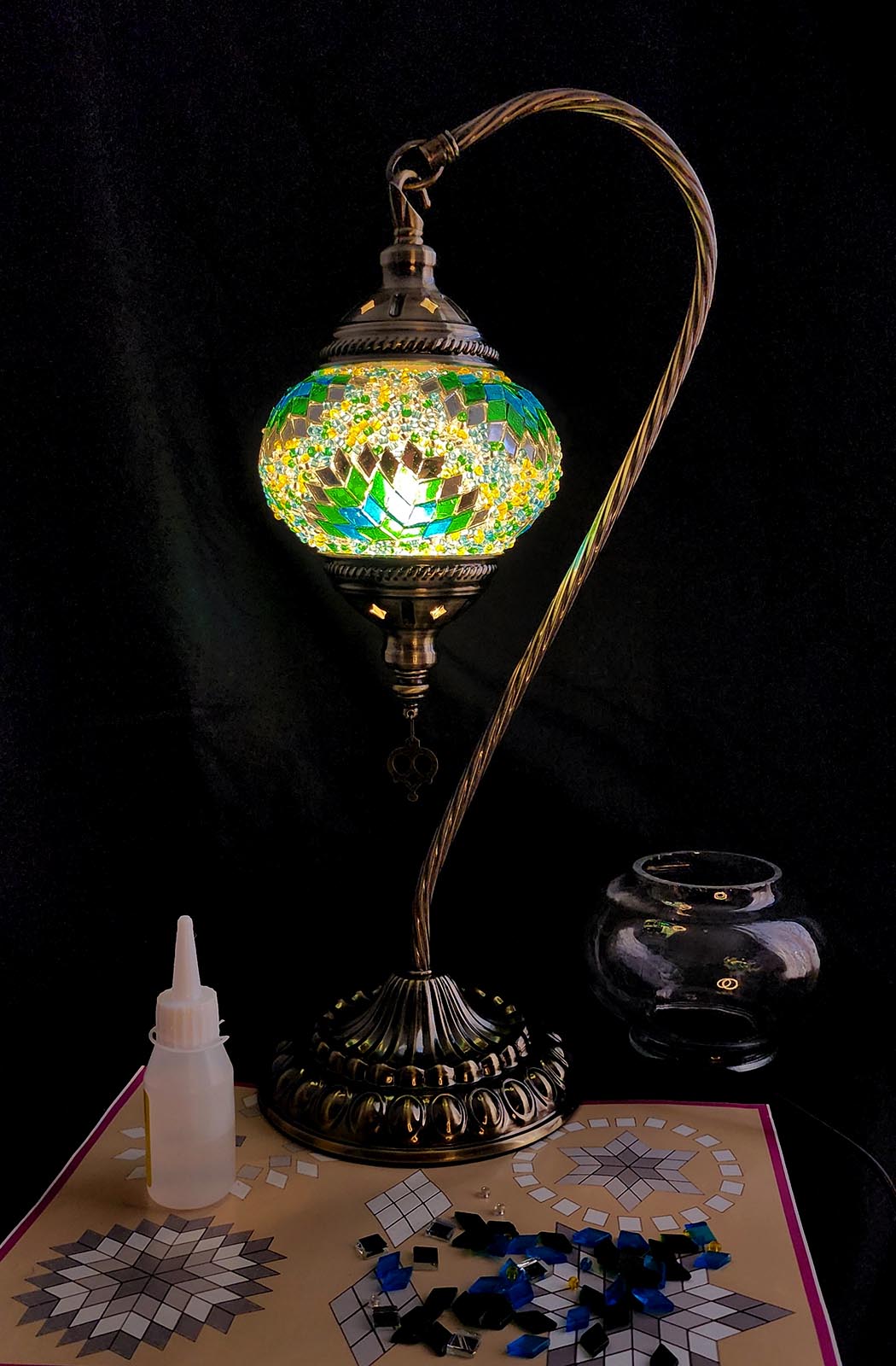 Turkish Mosaic Lamp DIY Home Craft Kit Bahce Green and Blue