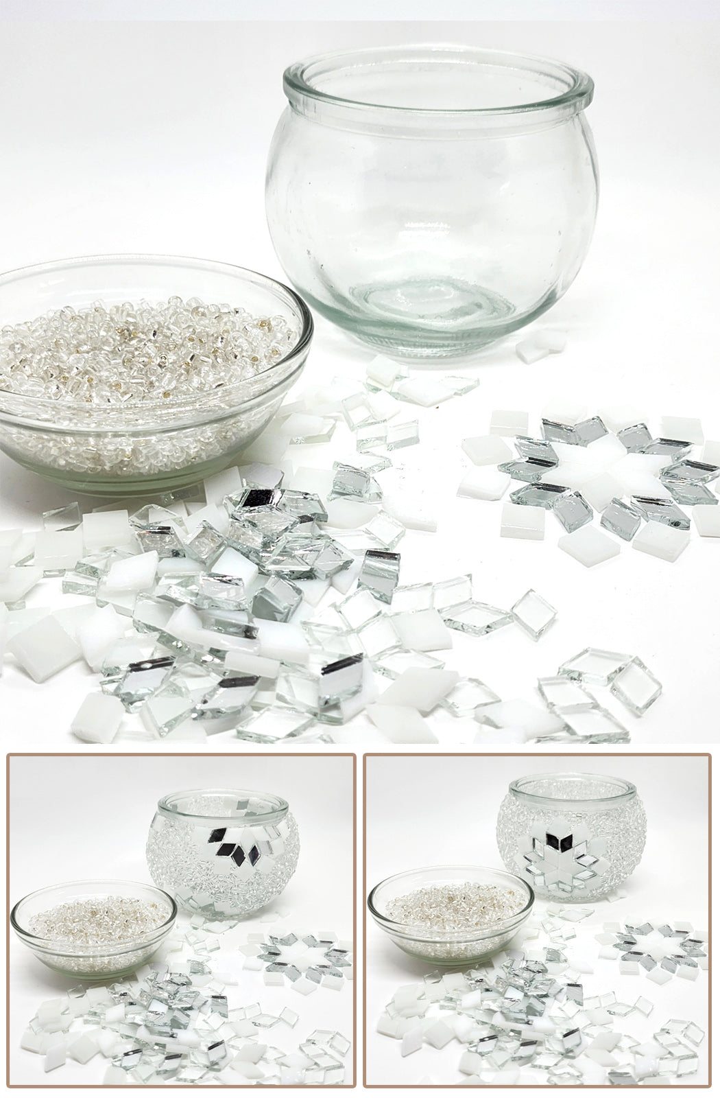 DIY Mosaic Tealight Craft Kit - Crystal (White & Mirror)