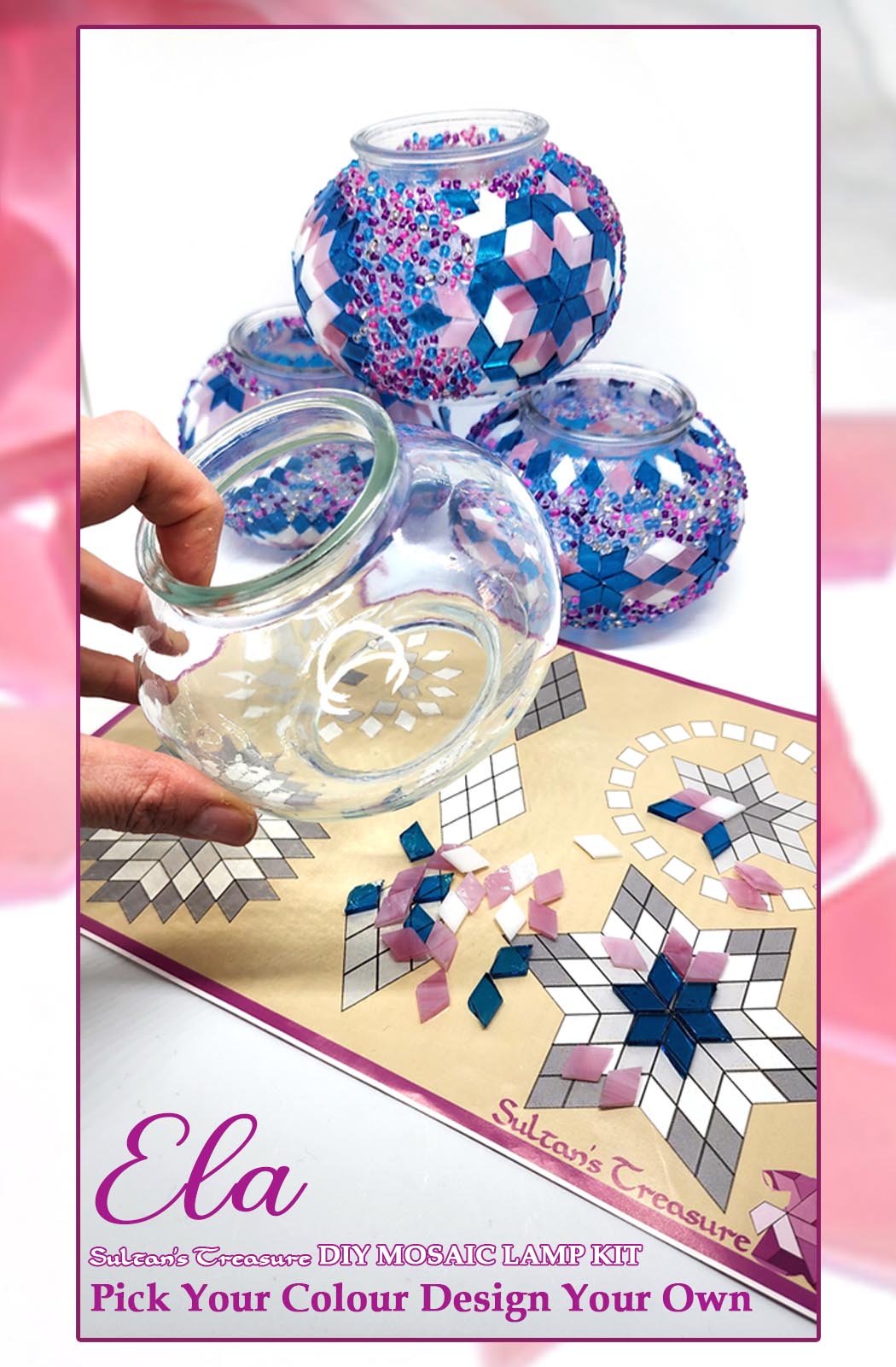 Turkish Mosaic Lamp DIY Home Craft Kit ELA Pink and Blue