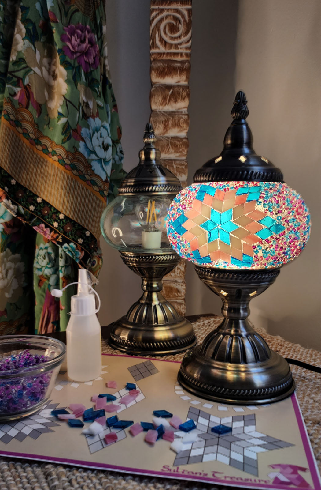 Turkish Mosaic Lamp DIY Home Craft Kit ELA Pink and Blue