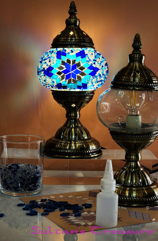 Turkish Mosaic Lamp DIY Home Craft Kit Eren Star Blue
