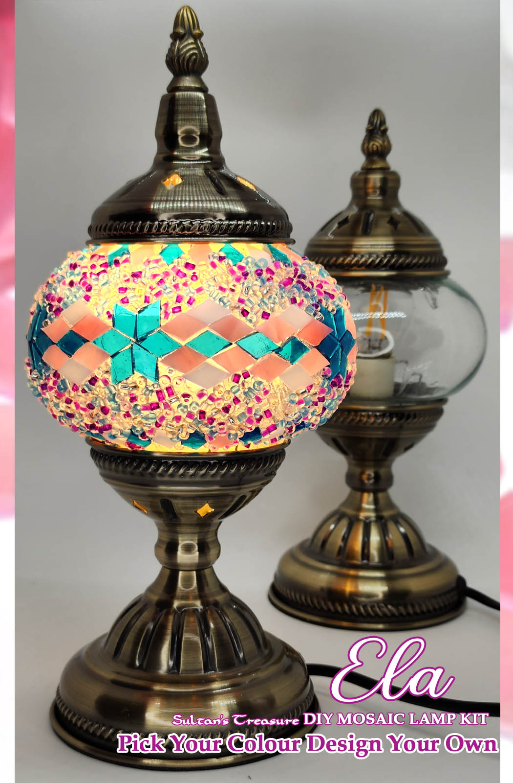 Turkish Mosaic Lamp DIY Home Craft Kit ELA Pink and Blue