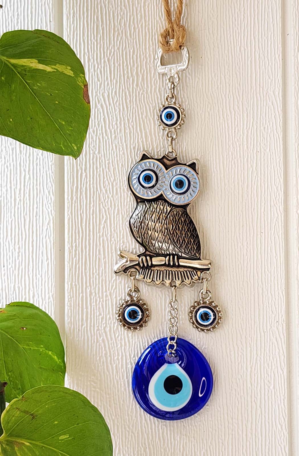 Evil Eye Wallhanging Owl Medium Metal Charm