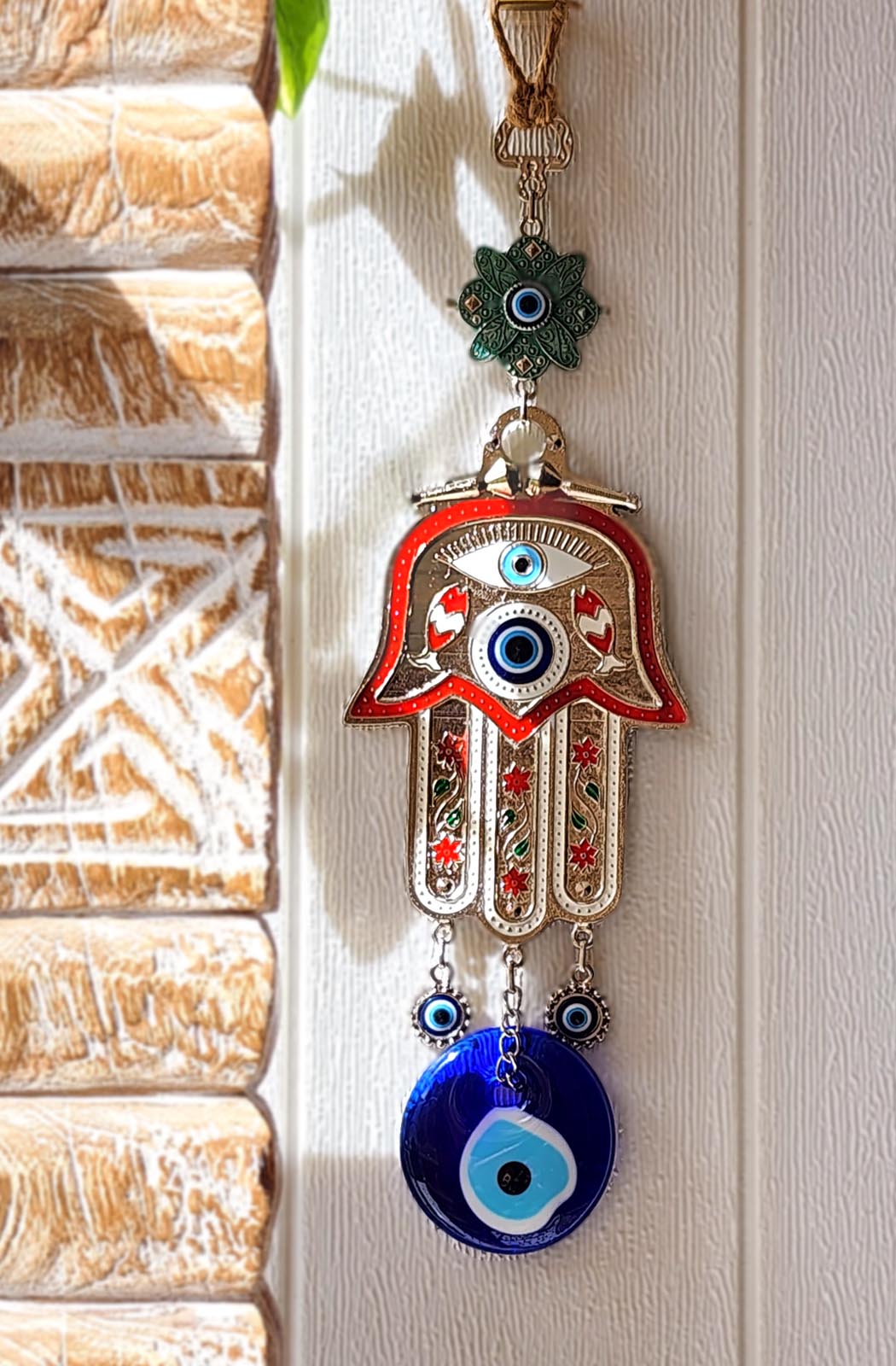 Evil Eye Wallhanging XL Blue Glass Hamsa Hand Metal Large