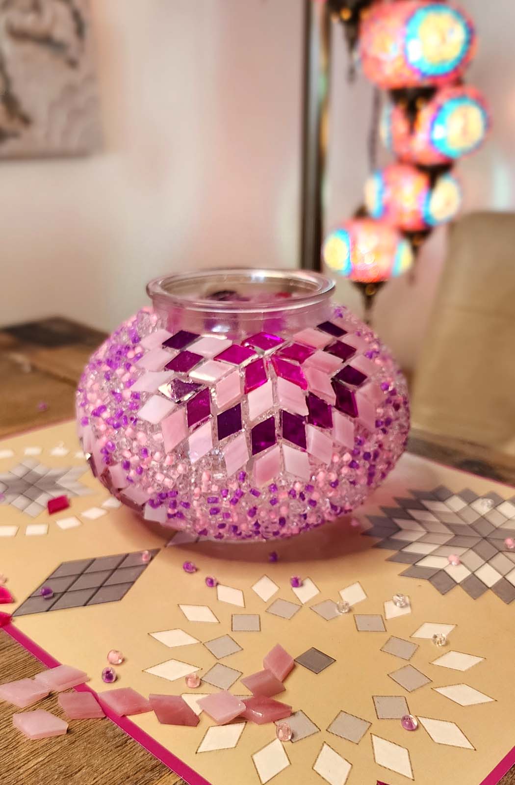 Turkish Mosaic Lamp DIY Home Craft Kit Sadie Pink and Purple