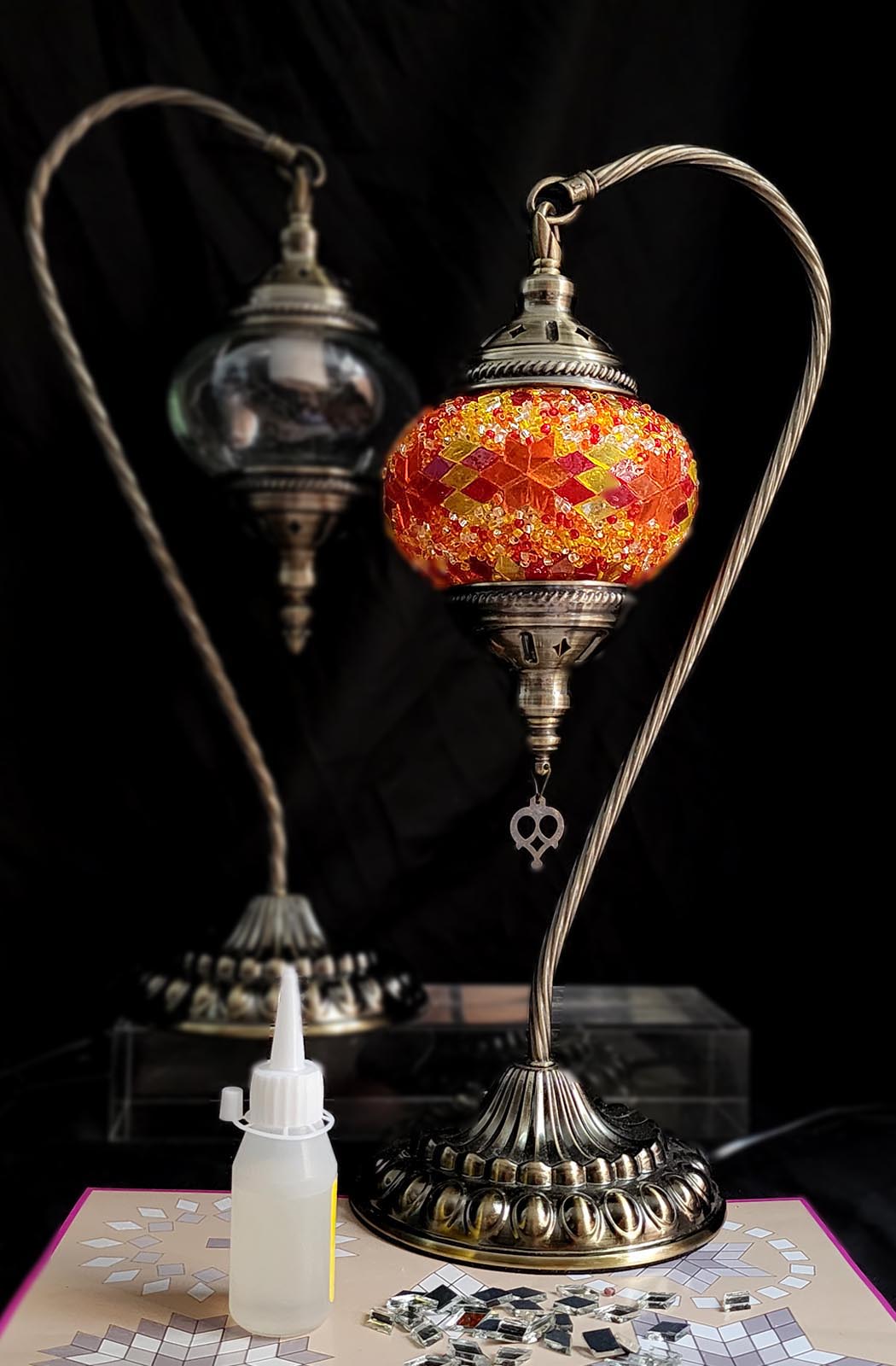Turkish Mosaic Lamp DIY Home Craft Kit Portakali Orange