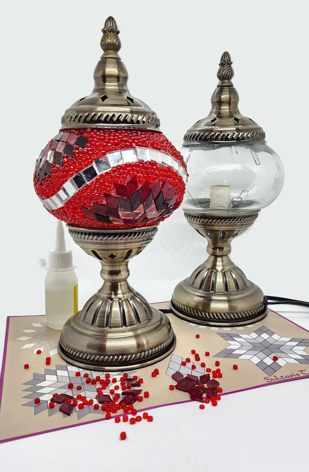 Turkish Mosaic Lamp DIY Home Craft Kit Red Crimson Kirmi