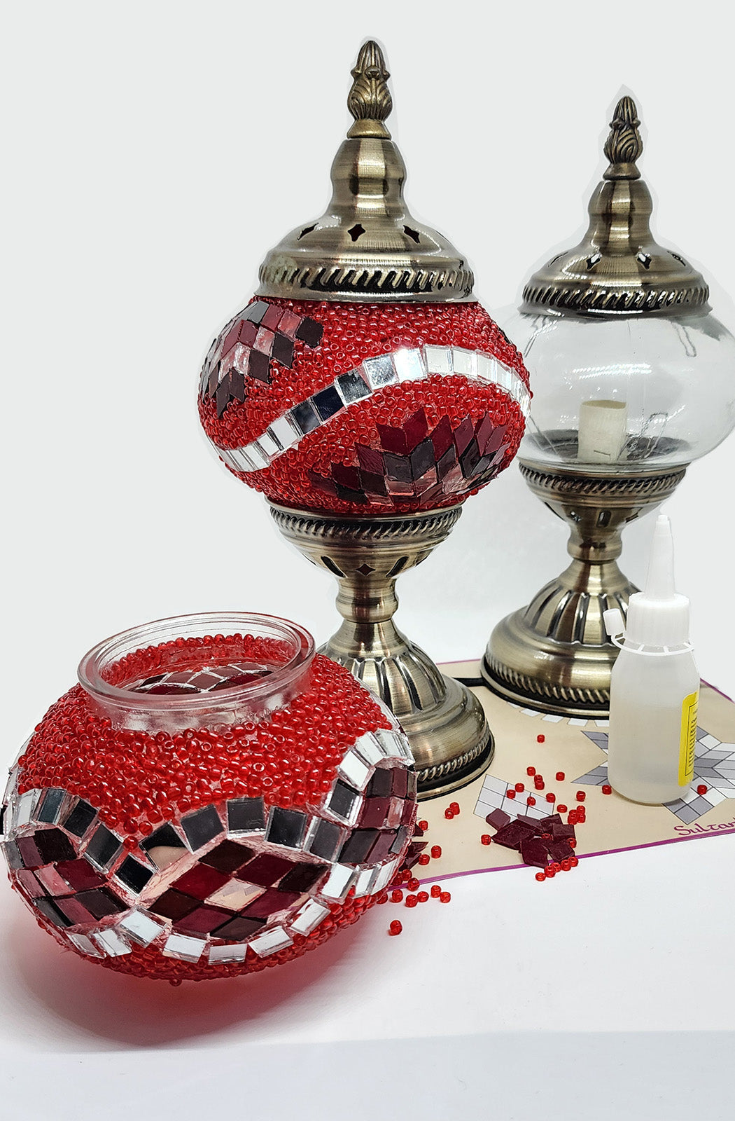 Turkish Mosaic Lamp DIY Home Craft Kit Red Crimson Kirmi