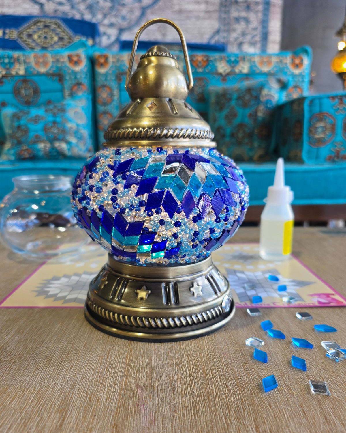 Eren Blue and Silver Mosaic Camping Picnic Lantern USB DIY Craft Kit