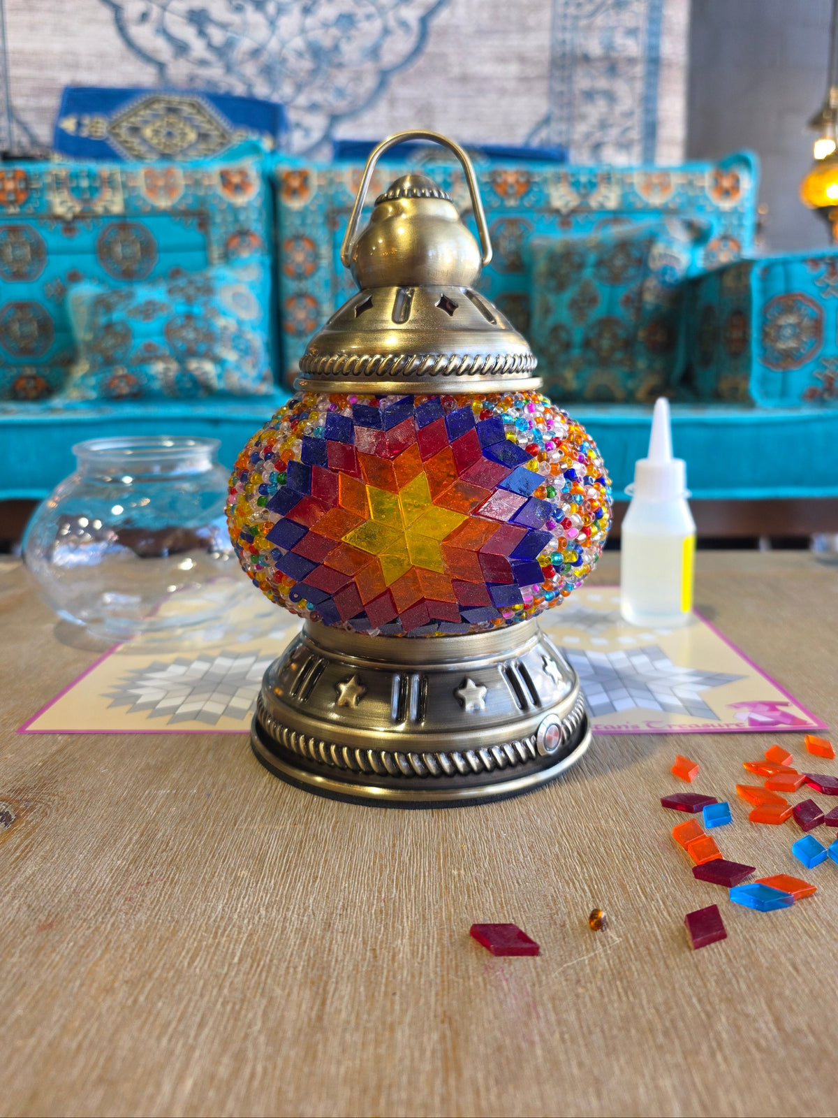 Tilly Navy Multicolour Mosaic Camping Picnic Lantern USB DIY Craft Kit