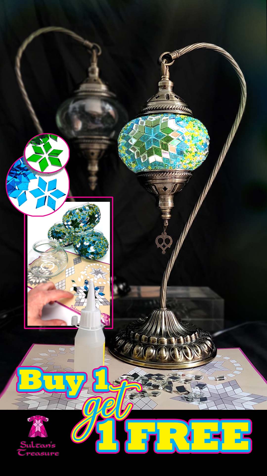 Turkish Mosaic Lamp DIY Craft Kit Swan Lamp - SALE ENDS 9th of Nov!!