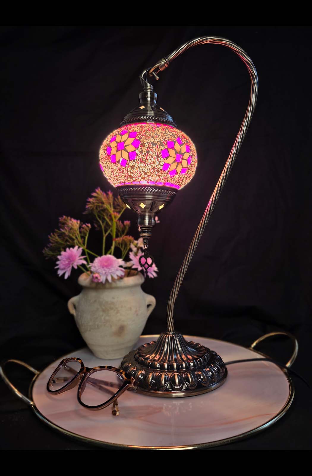 Turkish Mosaic Lamp - Pink Flowers