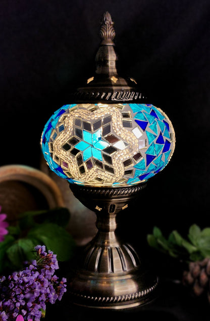 Turkish Mosaic Lamp - White and Blue Star