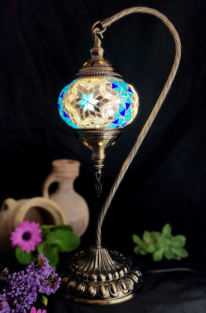 Turkish Mosaic Lamp - White and Blue Star