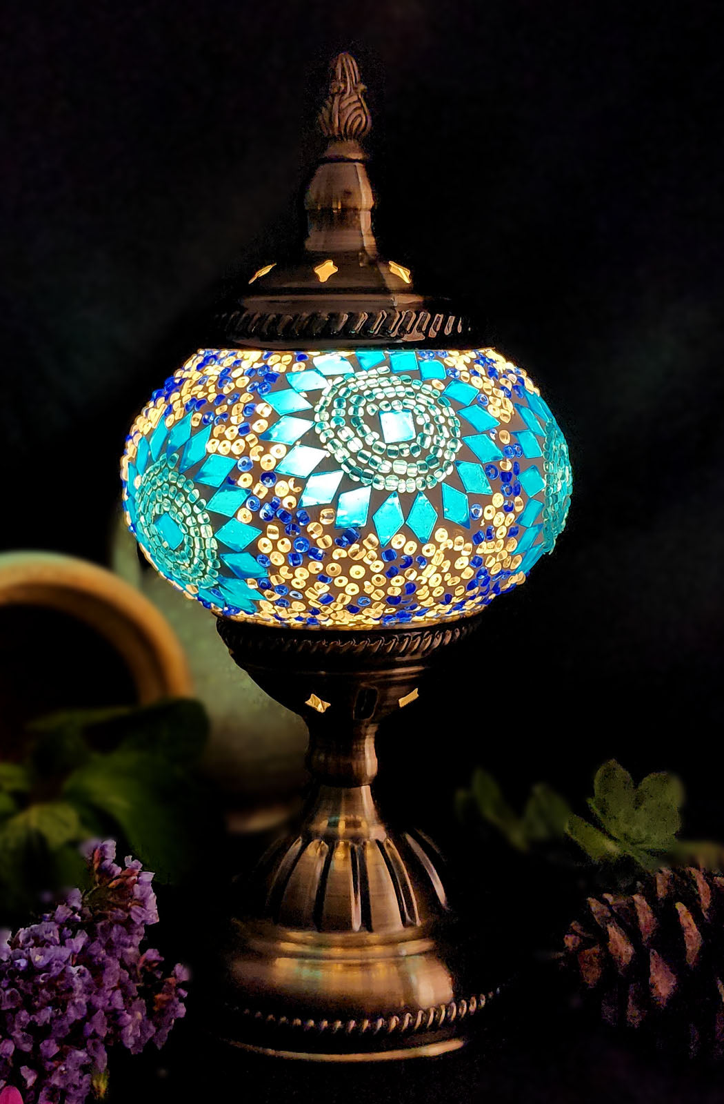 Turkish Mosaic Lamp - Light Blue Flower Design