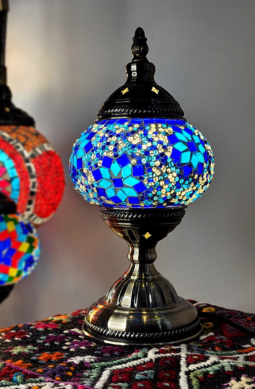 Turkish Mosaic Lamp Blue Flower Design Sultan's Treasure
