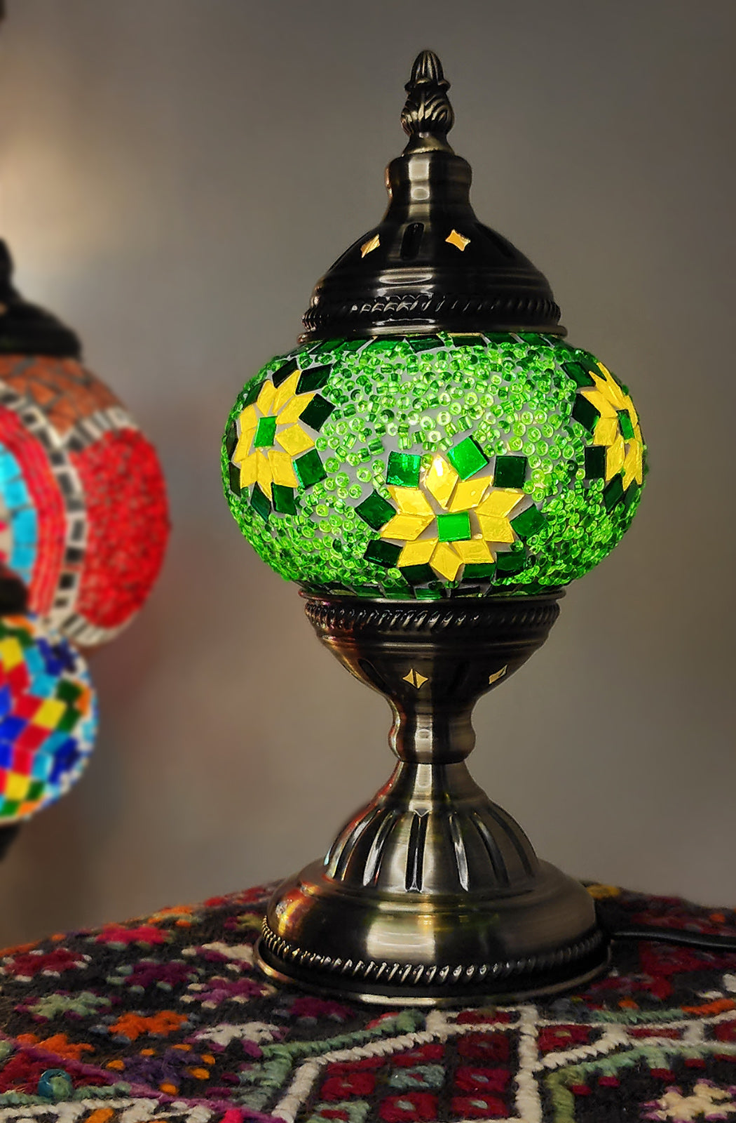 Turkish Mosaic Lamp - Green Flower Design