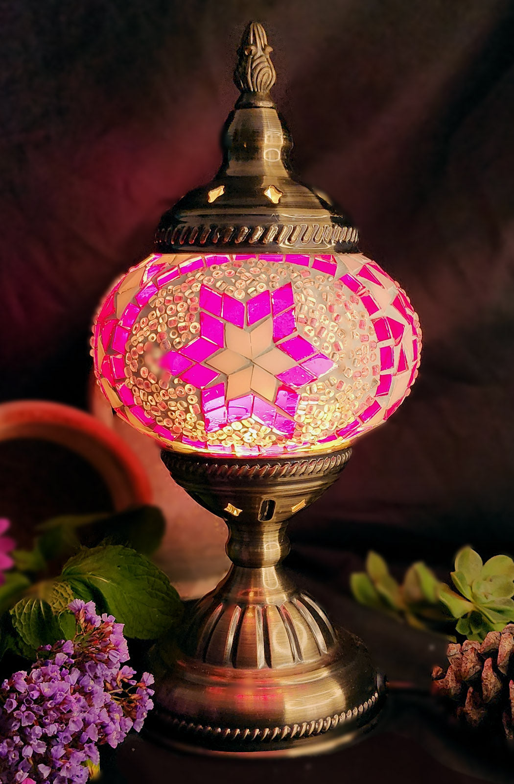 Turkish Mosaic Lamp - Pink Star Design