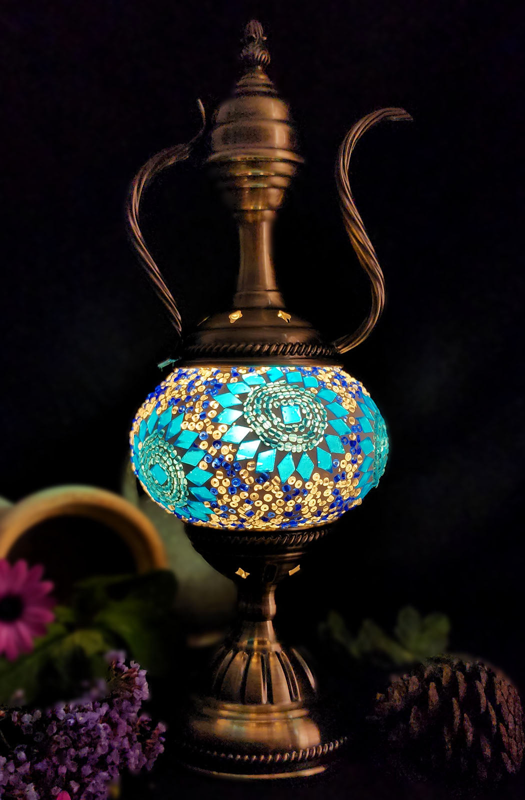 Turkish Mosaic Lamp - Light Blue Flower Design