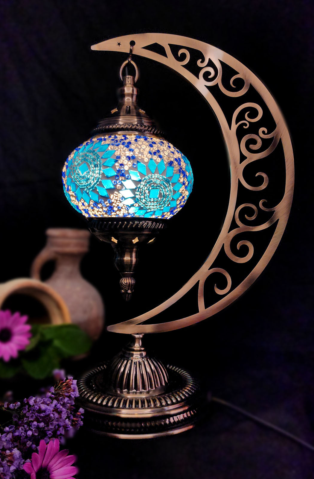 Turkish Mosaic Lamp - Light Blue Flower Design