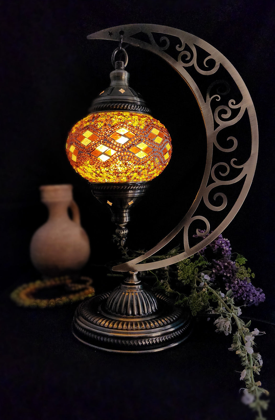 Turkish Mosaic Lamp - Amber Diamond Crystal