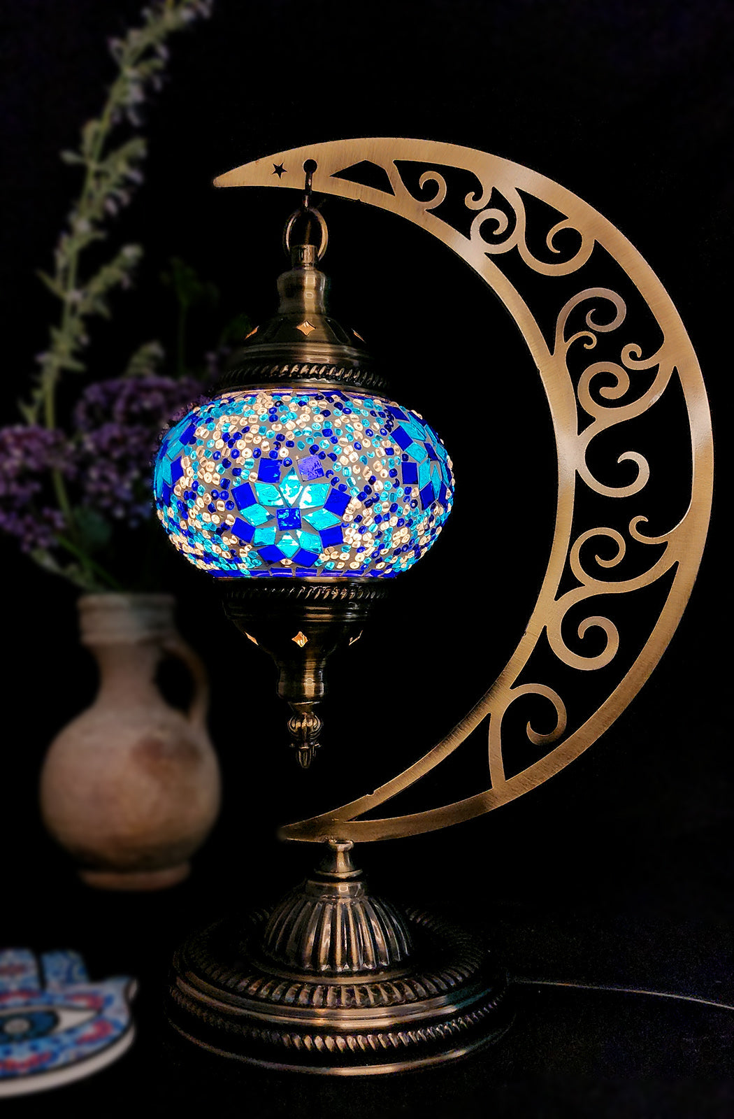 Turkish Mosaic Lamp - Blue Flower Design