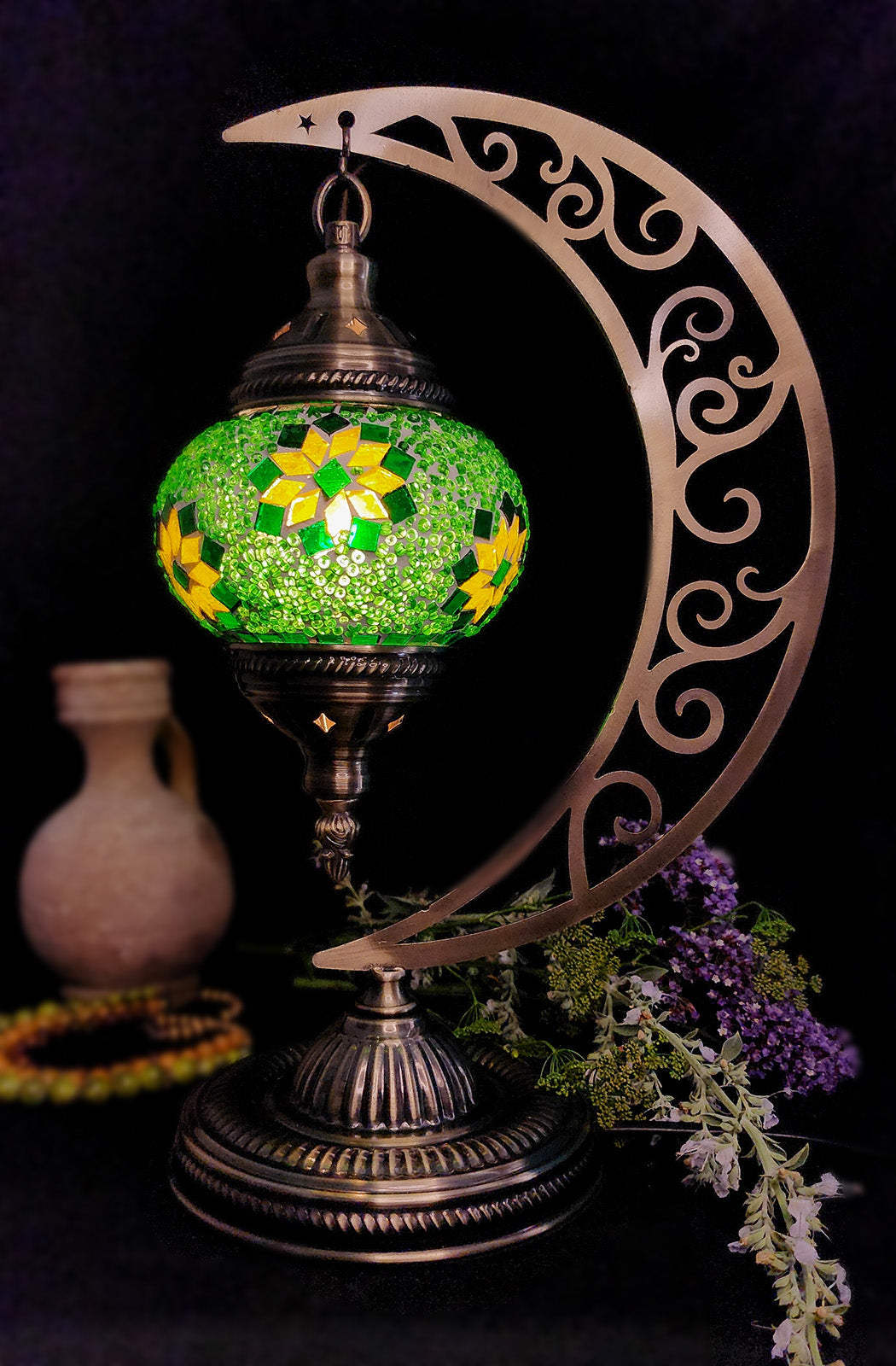 Turkish Mosaic Lamp - Green Flower Design