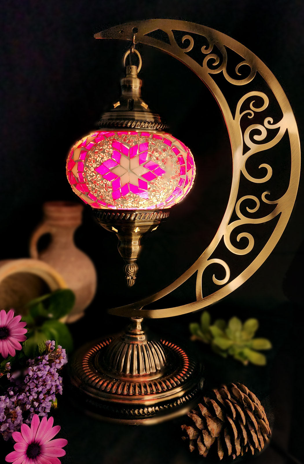 Turkish Mosaic Lamp - Pink Star Design