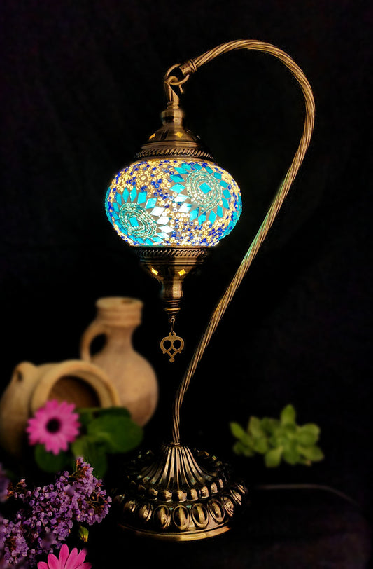 Turkish Mosaic Lamp - Light Blue Flower Design