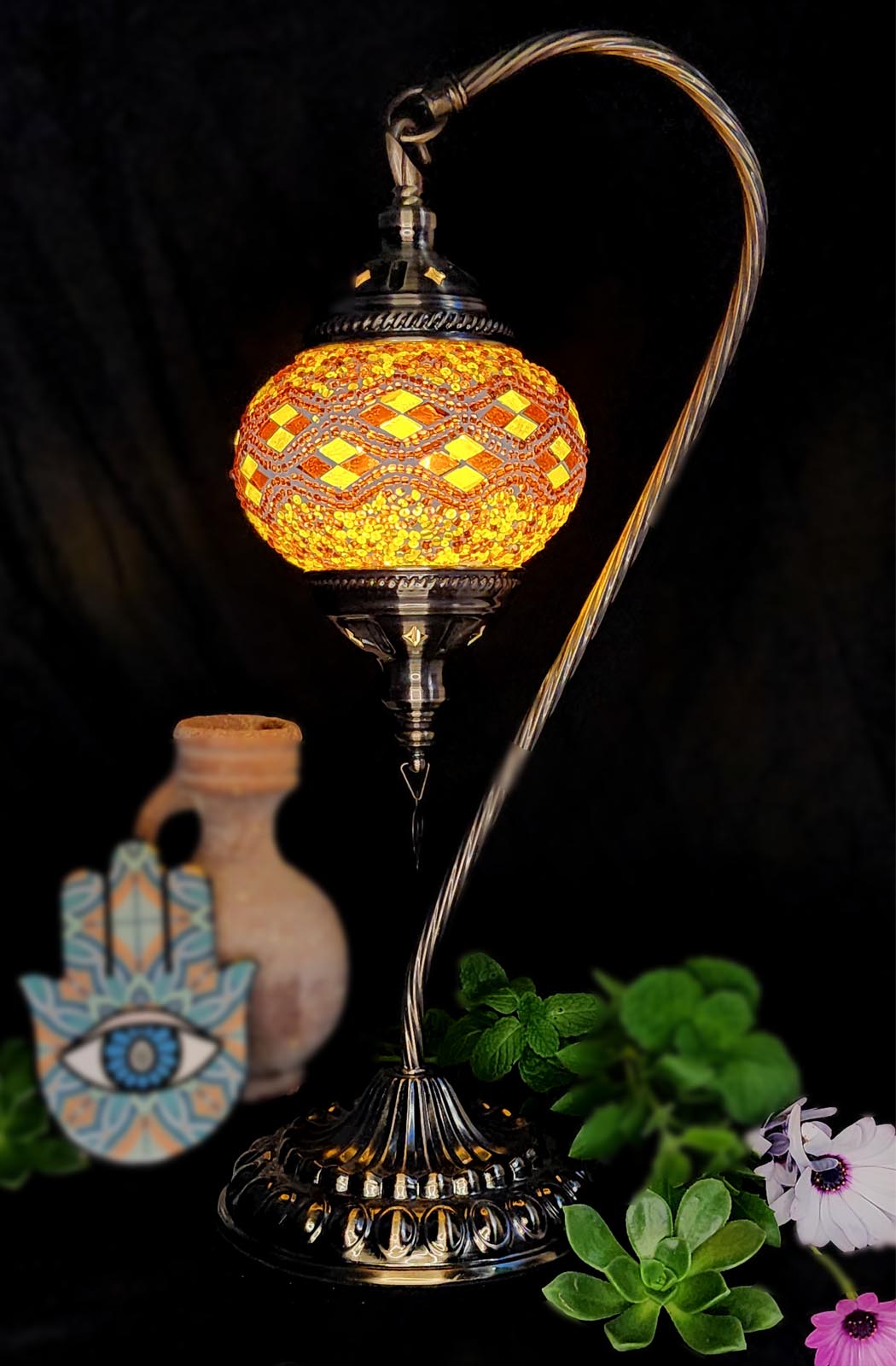 Turkish Mosaic Lamp - Amber Diamond Crystal