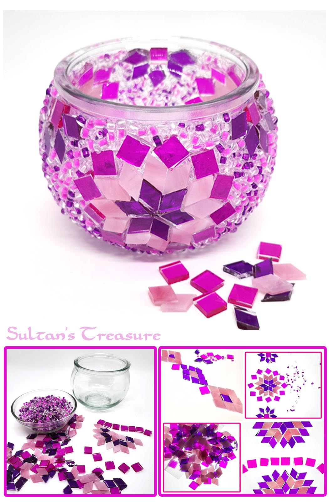 DIY Mosaic Tealight Craft Kit - Cherry (Pink & Purple)