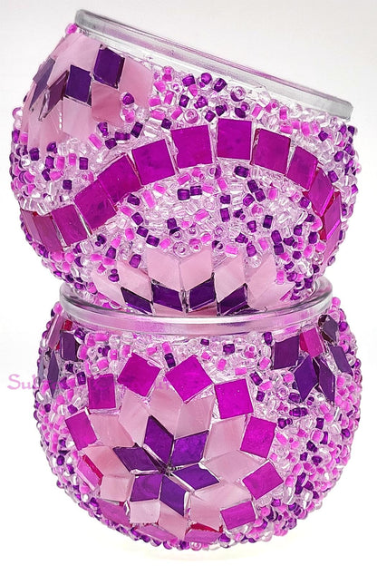 DIY Mosaic Tealight Craft Kit - Cherry (Pink & Purple)