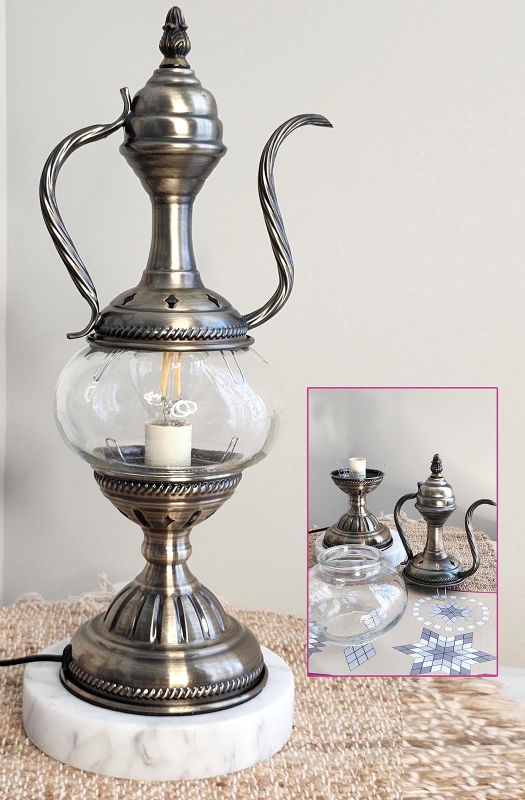 Turkish Genie Small Lamp Base / Blank Glass