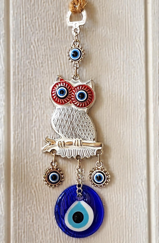 Evil Eye Wallhanging Owl Medium Metal Charm