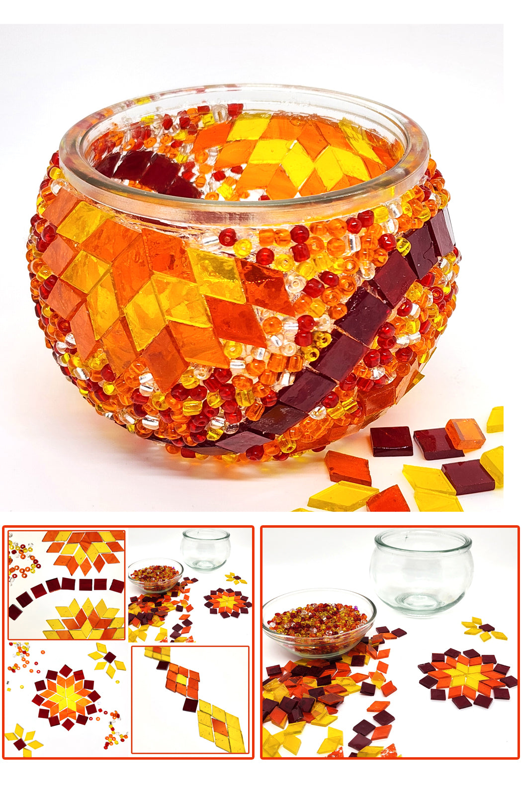 DIY Mosaic Tealight Craft Kit -Portakal (Orange & Red)
