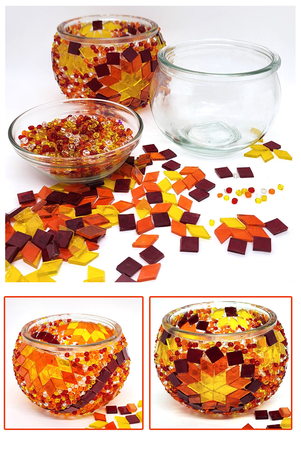 DIY Mosaic Tealight Craft Kit -Portakal (Orange & Red)