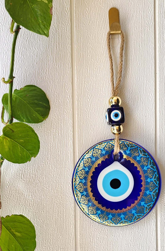 Evil Eye Wallhanging XL Blue Glass Boho Gild