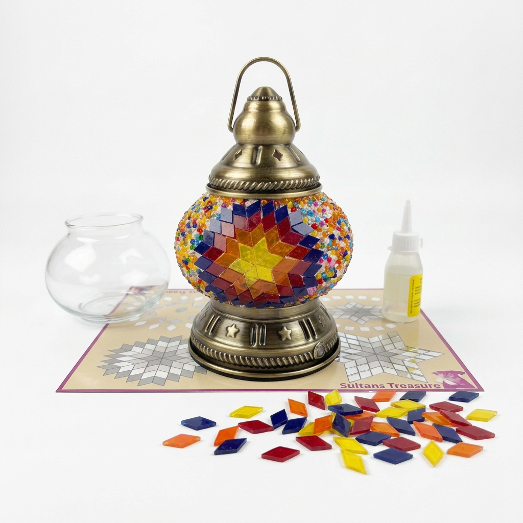 Tilly multicolour mosaic lantern kit on a white background
